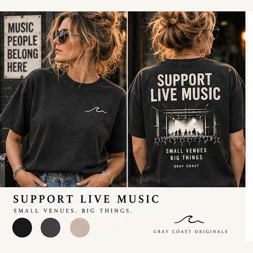 Support Live Music — Gray Coast Live & Local front and back apparel